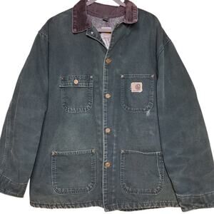 Carhartt Vintage blanket lined chore jacket forest green XL distressed thrashed